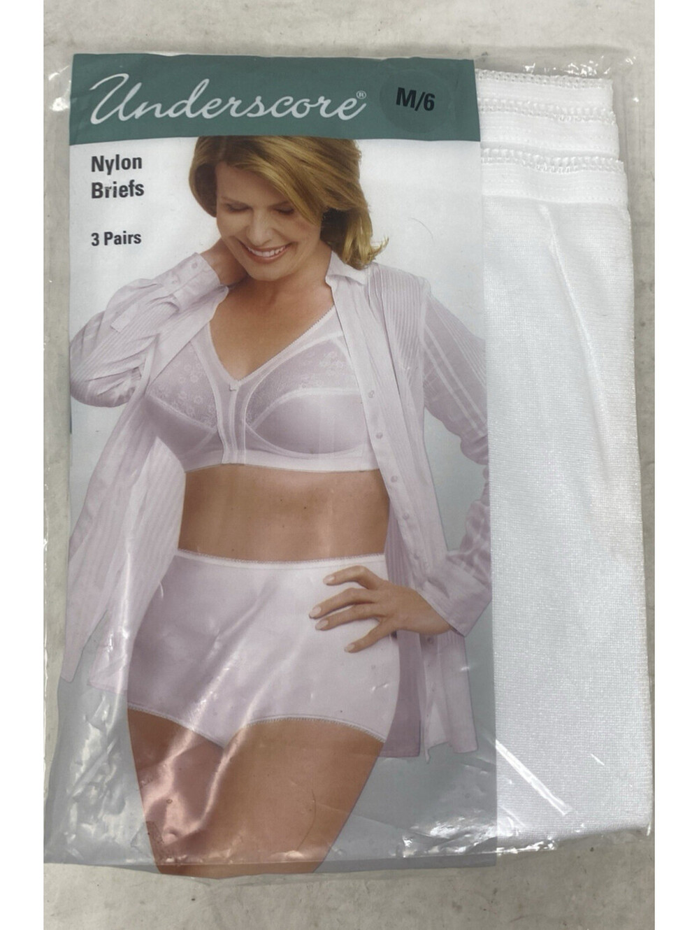 SIZE M/6 Underscore 3 Pack Womens Nylon Briefs Panties White Color JCPenney